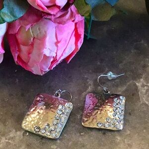 Hammered silver and crystal earring